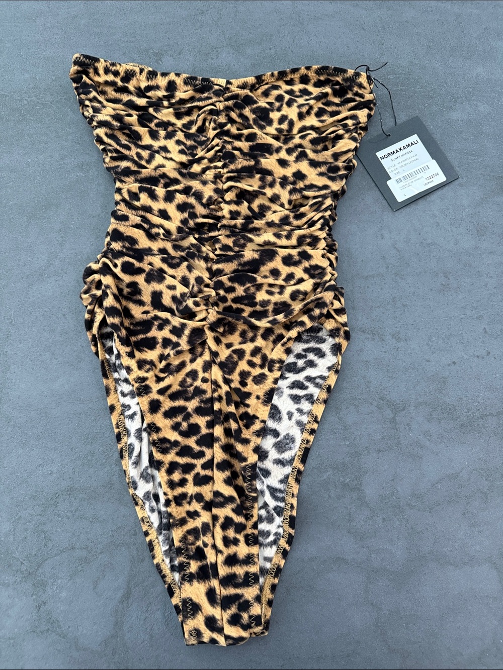 Norma Kamali slinky Marissa Strapless Leopard-One-Piece size Large Tan & Black